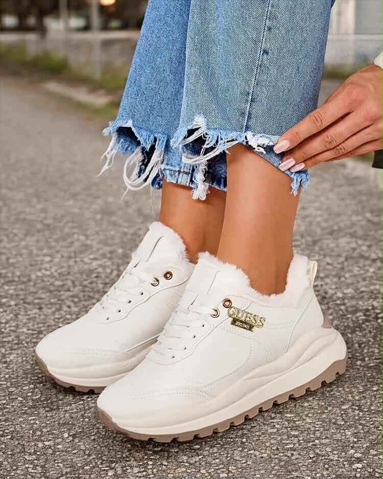 [F] buty gu futerko białe