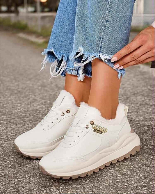 [F] buty gu futerko białe